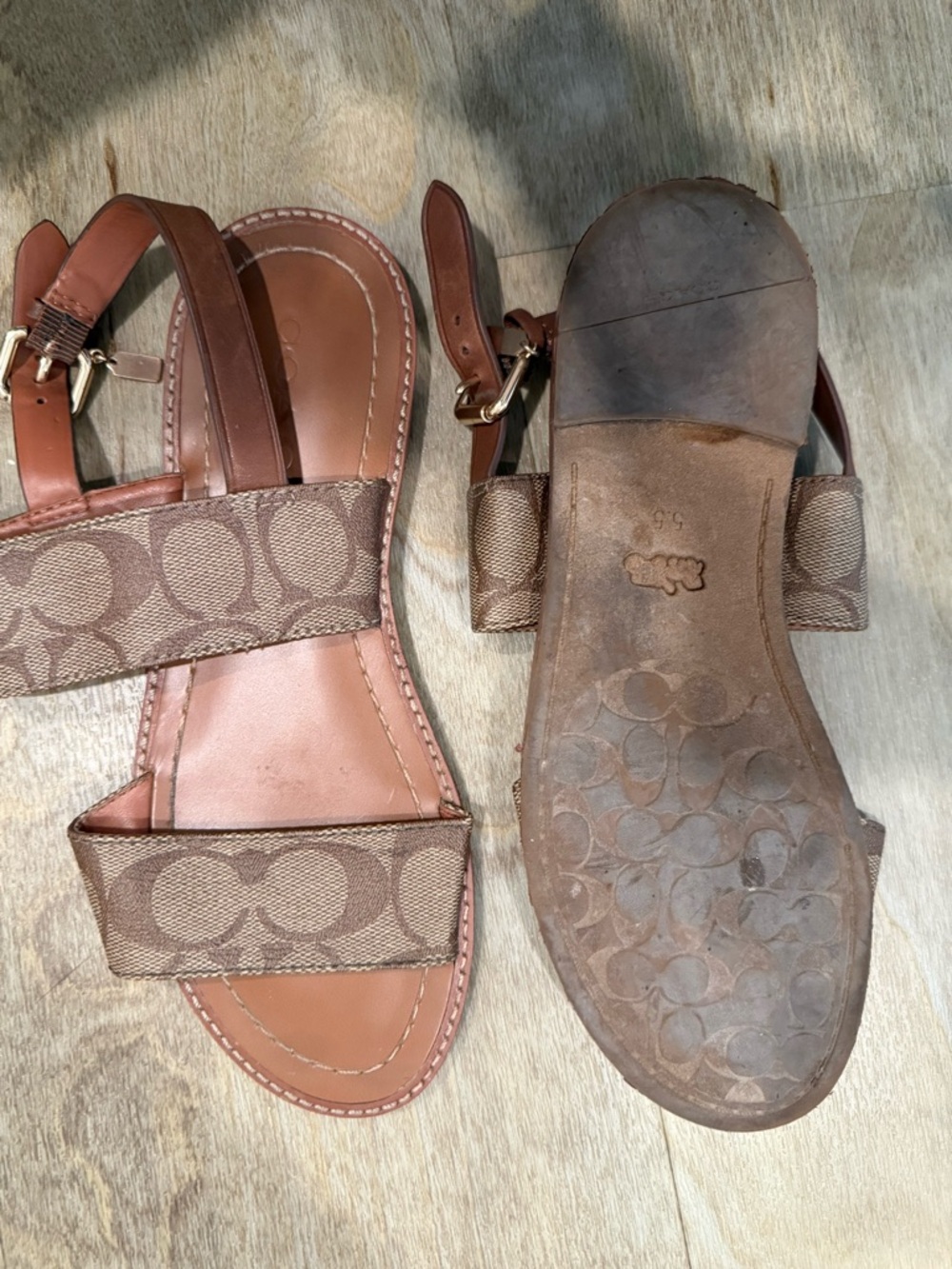 Coach Brown Signature Canvas Double-Strap Sandals - Picture 2 of 2